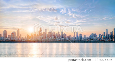 City skyline plaza perspective view City skyline plaza perspective view 119025586