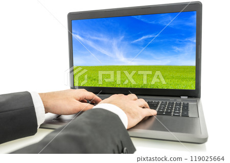 Businessman using laptop computer Businessman using laptop computer 119025664