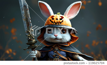 兔子在萬聖節派對上裝扮成戰士 兔子在萬聖節派對上裝扮成戰士 119025704