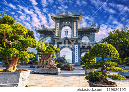 gate at Linh Ung Buddhist pagoda near the statue of Lady Buddha in Da Nang in Vietnam in Asia in summer gate at Linh Ung Buddhist pagoda near the statue of Lady Buddha in Da Nang in Vietnam in Asia in summer 119026195