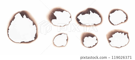Burnt paper holes realistic vector illustration 119026371