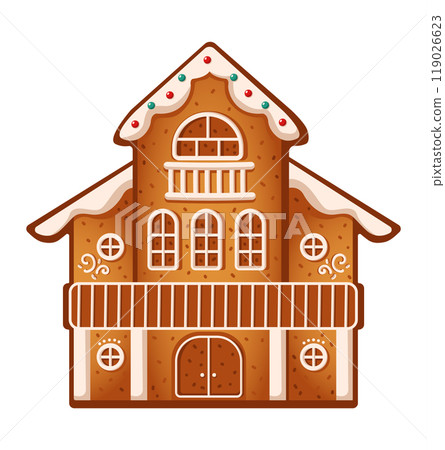 Fairytale gingerbread house flat color vector object Fairytale gingerbread house flat color vector object 119026623