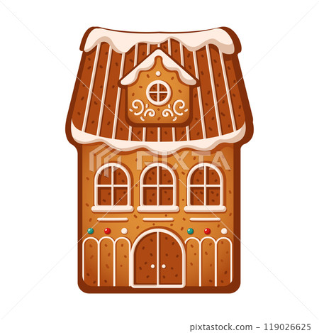 Charming gingerbread house with icing flat vector object 119026625