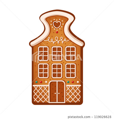 Homemade gingerbread house with cream flat vector object Homemade gingerbread house with cream flat vector object 119026628