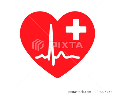 AED emergency defibrillator icon sign symbol. First aid Automated external defibrillator. Vector illustration. Isolated on white background. 119026738