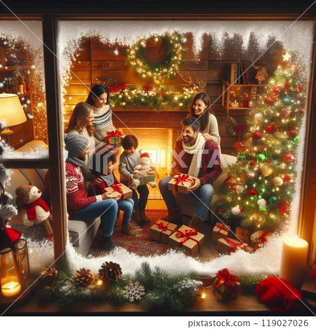 Family decorating for Christmas Family decorating for Christmas 119027026