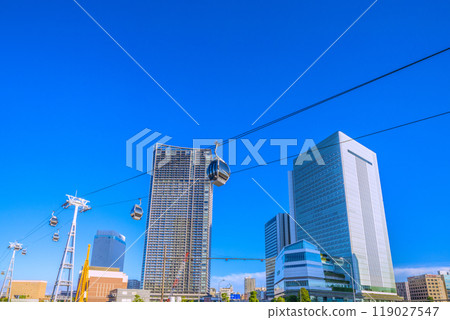 Yokohama cityscape in Japan: View of The Tower Yokohama Kitanaka in front of Sakuragicho Station and Yokohama City Hall 119027547