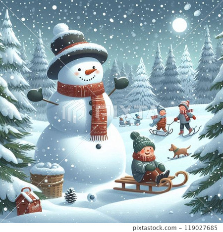 Santa Claus riding a sleigh in the snow Santa Claus riding a sleigh in the snow 119027685