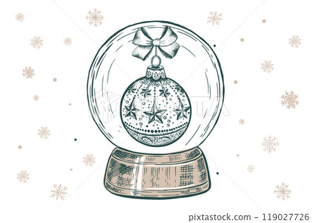 Christmas snow globe with toy, Hand drawn vector illustration. 119027726