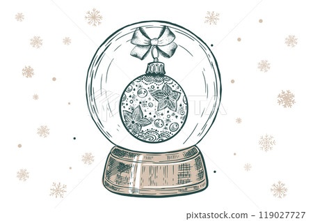 Christmas snow globe with toy, Hand drawn vector illustration. 119027727