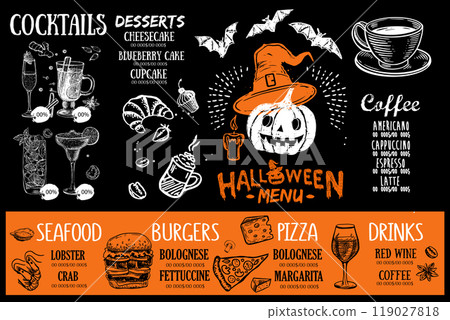 halloween, menu, vector 119027818