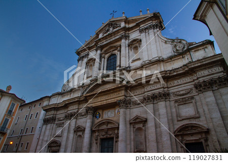 St. Ignatius of Loyola Church at dusk in Rome, Lazio, the capital of the Italian Republic in Southern Europe St. Ignatius of Loyola Church at dusk in Rome, Lazio, the capital of the Italian Republic in Southern Europe 119027831