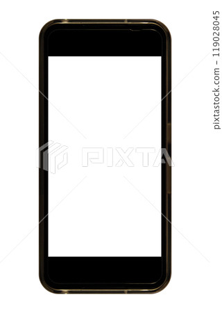 A smartphone with a transparent cover seen from the front (white background, white area of the main screen aspect ratio 16:9) 119028045