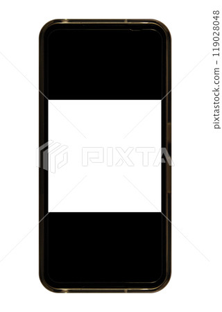 A smartphone with a transparent cover seen from the front (white background, white area of the main screen aspect ratio 1:1) 119028048