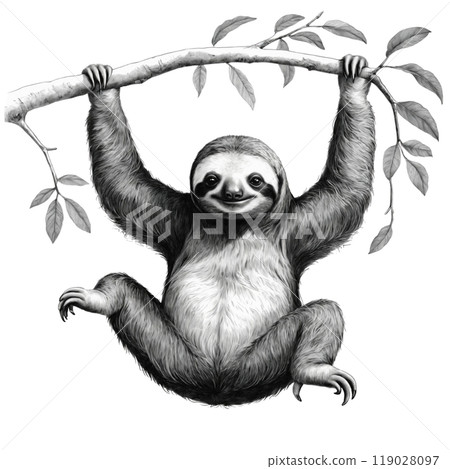 樹懶掛在樹枝上的插畫│001 119028097