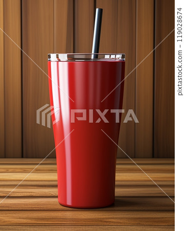 Tumbler bottle red mockup drink travel promotion brand company 119028674