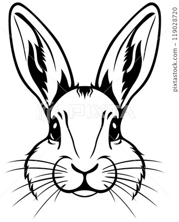Black Drawing of Rabbit Head 119028720