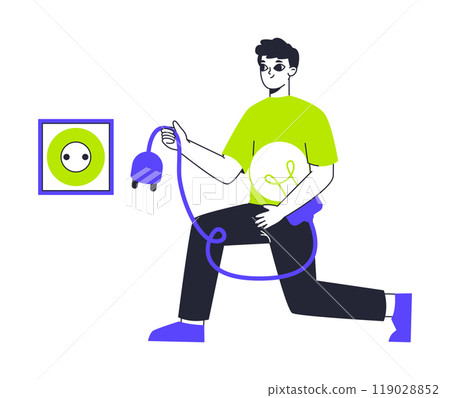 Man holding light bulb. Male character with good idea, light bulb idea metaphor, guy find and nurture brilliant idea flat vector illustration. Business person with good idea 119028852