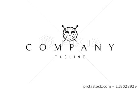 Vector logo with an abstract image of a sheep in the form of a ball of yarn with knitting needles. Vector logo with an abstract image of a sheep in the form of a ball of yarn with knitting needles. 119028929