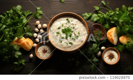 Chicken potato cream soup for simple breakfast 119028970