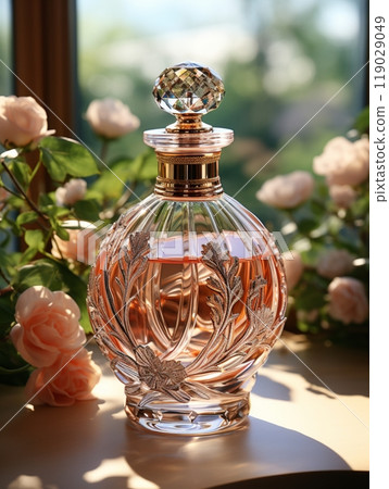 Perfumed bottle mockup luxury romantic scent woman glass gift 119029049