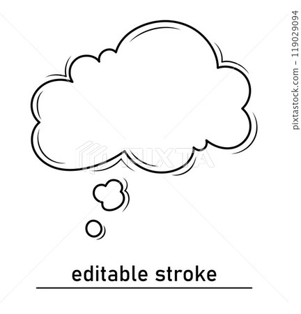 A speech or thought bubble, an empty cloud of communication. Stroke of a thought bubble. Modern social media template and label. Creative thought balloon 119029094