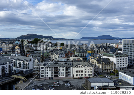 Panoramic view of the port city of Alesund. Norway. 119029220