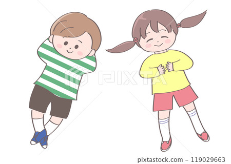 Illustration of a boy and girl lying down 119029663
