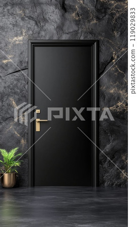 Modern black door with metallic handle Modern black door with metallic handle 119029833