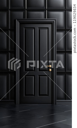 Modern black door with metallic handle 119029834