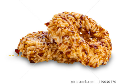 Crispy homemade cane sugar rice crackers. 119030170