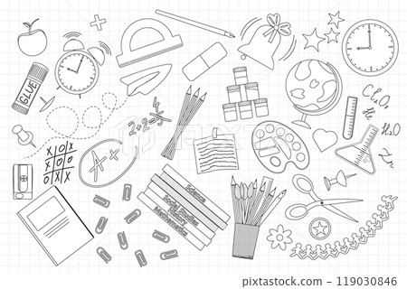 Back to School Coloring Page with School Supplies 119030846