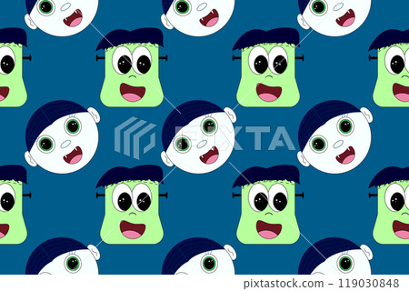 Cute Halloween Pattern with Cartoon Monsters Cute Halloween Pattern with Cartoon Monsters 119030848
