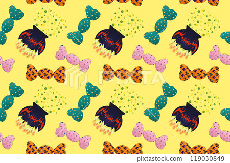Halloween Candy and Cauldron Seamless Pattern Halloween Candy and Cauldron Seamless Pattern 119030849