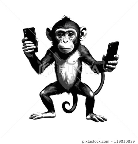 拿著智慧型手機的猴子│猴子│黑猩猩│002 119030859