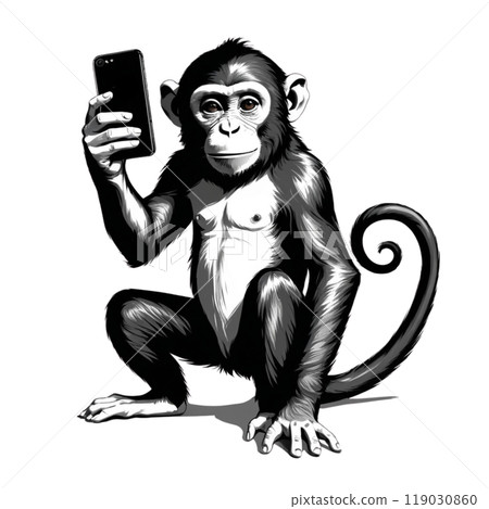 拿著智慧型手機的猴子│猴子│黑猩猩│001 119030860