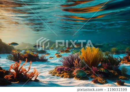 Underwater world with many fishes. AI Generated Underwater world with many fishes. AI Generated 119031599