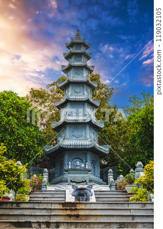 Buddhist temple tower at Linh Ung Pagoda in Da Nang in Vietnam in Asia in summer Buddhist temple tower at Linh Ung Pagoda in Da Nang in Vietnam in Asia in summer 119032105