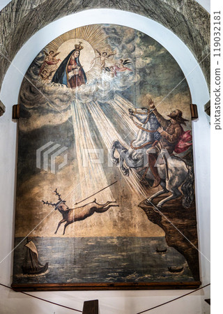 Nazare, Portugal - Mar 08, 2024: Interior of the famous Santuario de Nossa Senhora da Nazare in Portugal Nazare, Portugal - Mar 08, 2024: Interior of the famous Santuario de Nossa Senhora da Nazare in Portugal 119032181