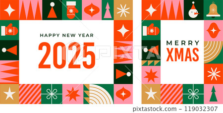 Merry Christmas and Happy New Year modern abstract minimalist geometric style. Christmas colorful Merry Christmas and Happy New Year modern abstract minimalist geometric style. Christmas colorful 119032307