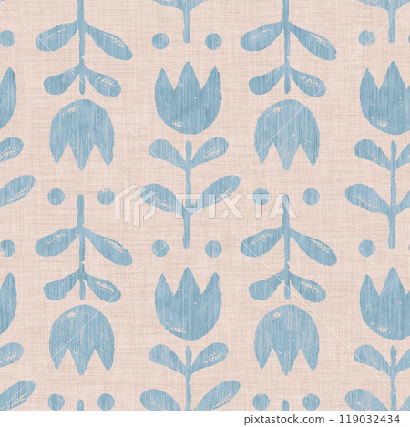 Vintage floral seamless pattern in scandinavian folk style. Retro seamless pattern with grunge tulip flowers 119032434