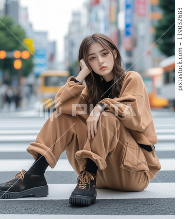 AI-generated images of women in stylish autumn/winter fashion 119032683