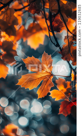 autumn background of falling maple leaves 119032685