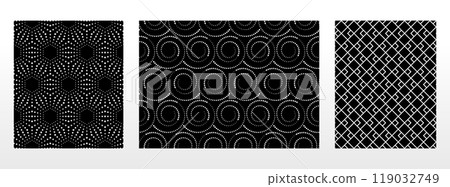 Geometric set of seamless black and white patterns. Simple vector graphics. Geometric set of seamless black and white patterns. Simple vector graphics. 119032749