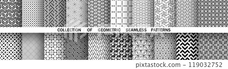 Geometric set of seamless black and white patterns. Simple vector graphics. 119032752