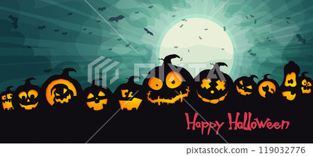 halloween pumpkin monsters at midnight full moon 119032776