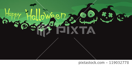 halloween night with big group of pumpkins 119032778