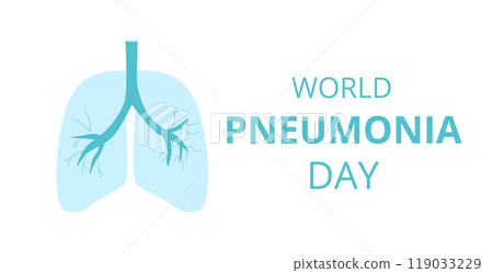 Promoting World Pneumonia Day template. Lungs and text, symbolizing global respiratory health awareness. Vector flat illustration. 119033229