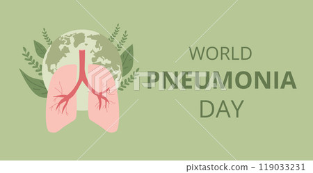 World Pneumonia Day wit lungs and globe background. Global respiratory health awareness. Vector promoting flat illustration. World Pneumonia Day wit lungs and globe background. Global respiratory health awareness. Vector promoting flat illustration. 119033231