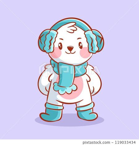 Cute polar bear wearing ear and neck warmers 119033434